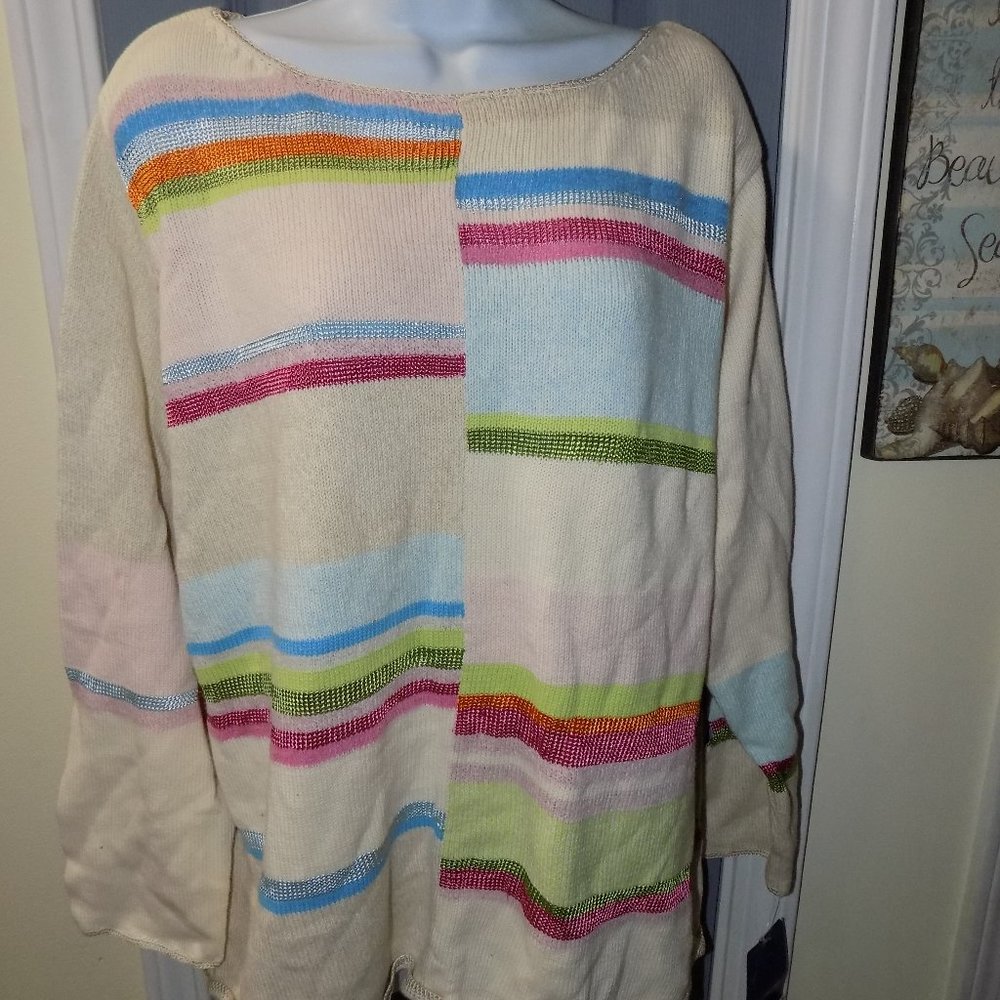 J.H. Collectibles Multi-Colored Striped Long Sleeve Sweater Size 2X Women's NEW